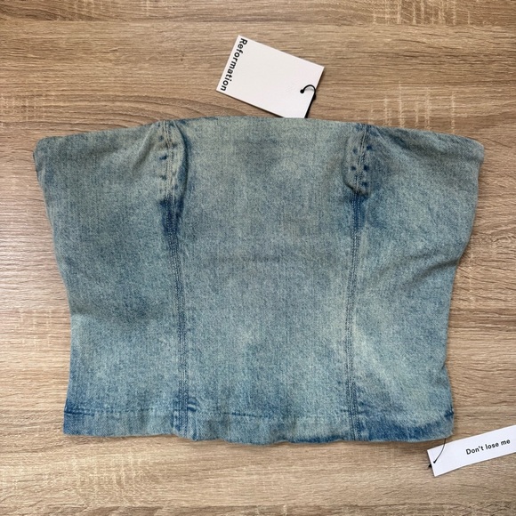 NWT Reformation Colleena Strapless Denim Top Jean Tube Sahara Blue 6 - Picture 11 of 16